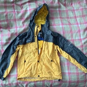 Boy Windbreaker Jacket Size M 10 12 Hood Yellow Gray hooded Camp